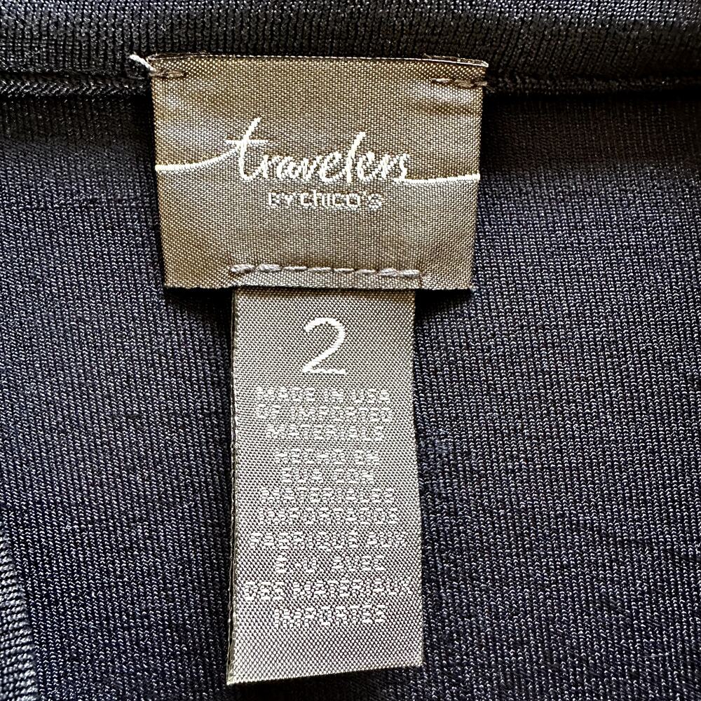Travelers By Chico's Open Waterfall Cardigan Sweater Mid Length Navy Blue 2 L - Picture 2 of 5